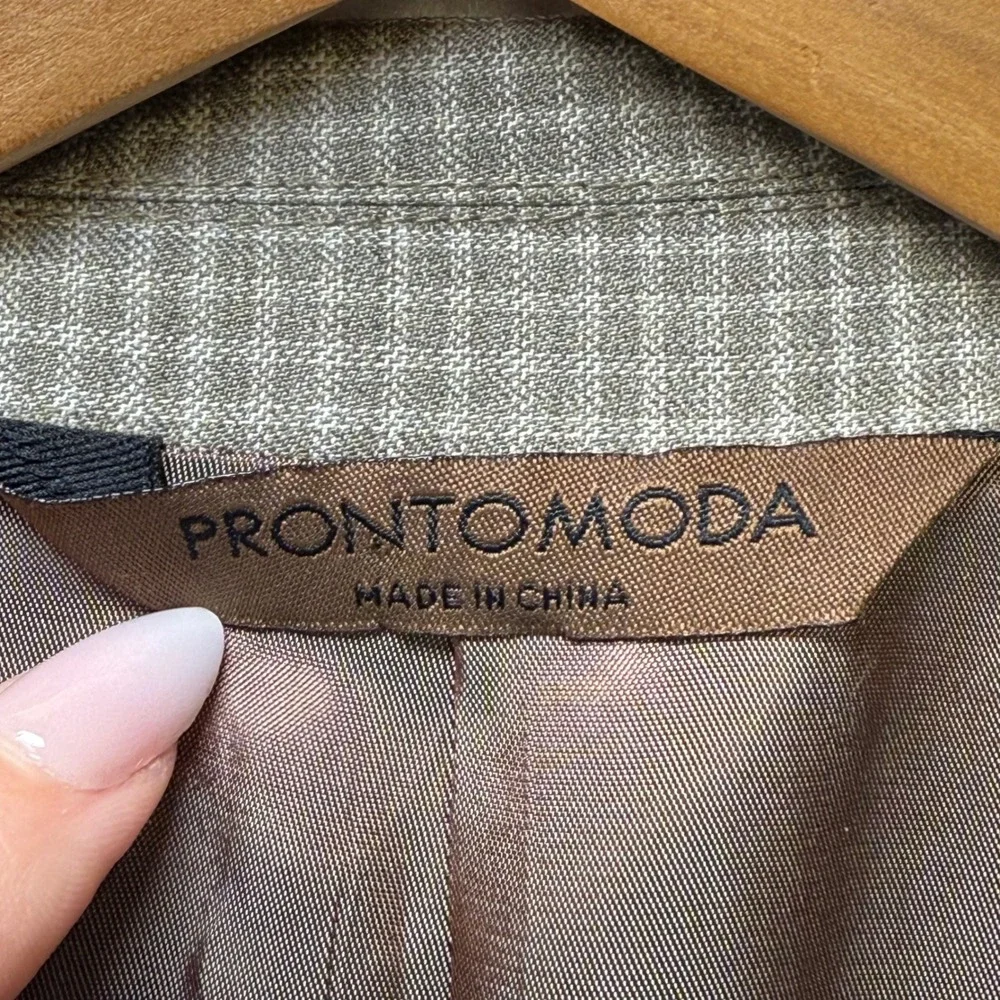PRONTOMODA‎ Blazer Jacket Tan Plaid 100% Lambs Wool Classic Sophisticated 44R